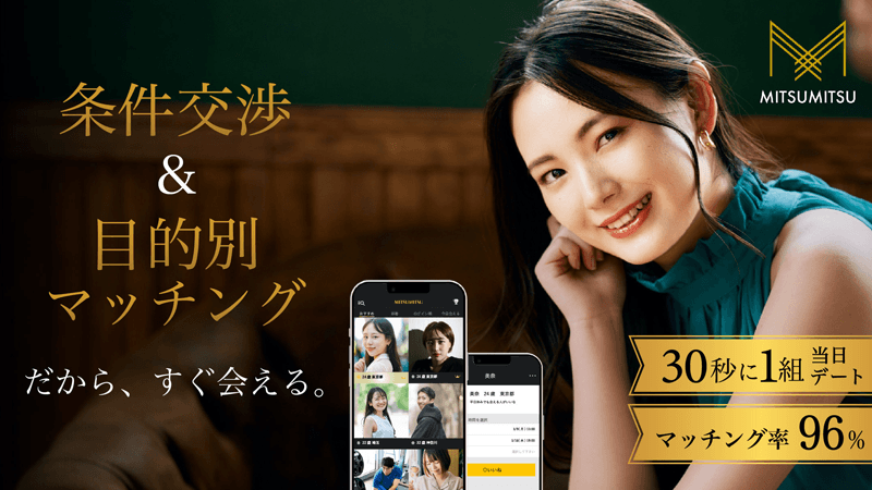 MITSUMITSUの出会いやすさと特徴を紹介するイメージ